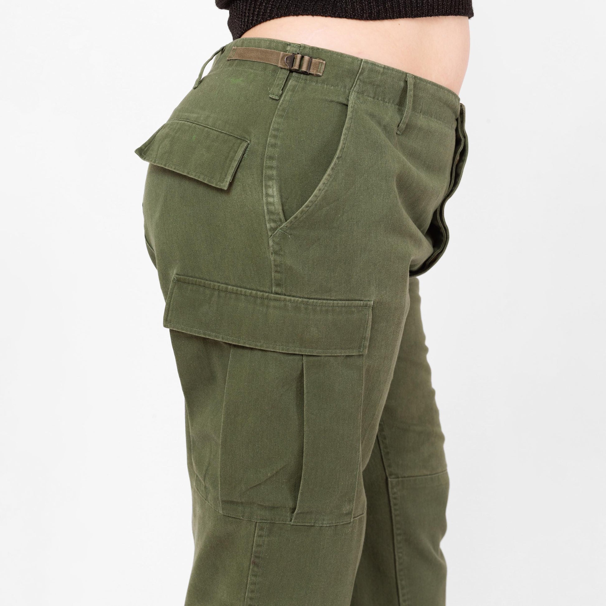 Vintage 90s Army Green Unisex Cargo Field Pants - 34"-39" Waist | High Waist Olive Drab Military Commando Pants
