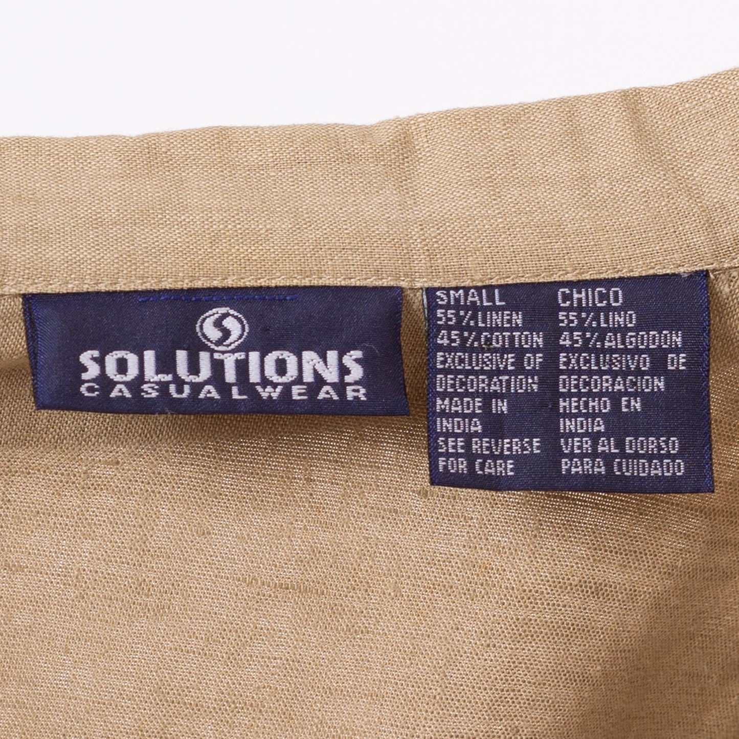 Vintage 90s Tan Linen Button Up Top - Small | Minimalist Short Sleeve Shirt, Cropped Collared Eyelet Trim Blouse