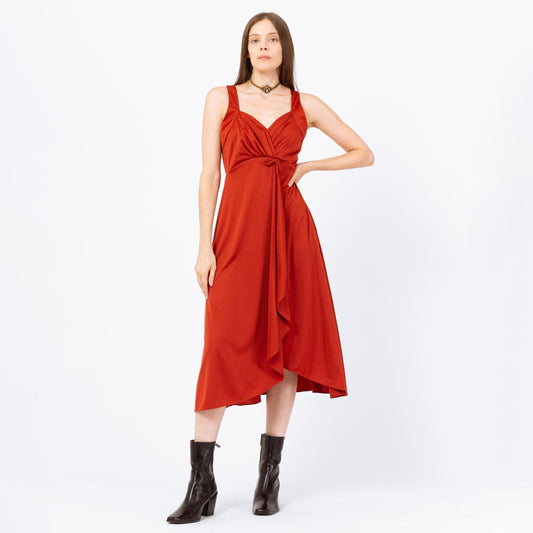 Vintage 70s Burnt Orange Grecian Midi Dress - Extra Small | Sleeveless Halter Neck Racerback Boho Wrap Party Dress, Wedding Guest Dress