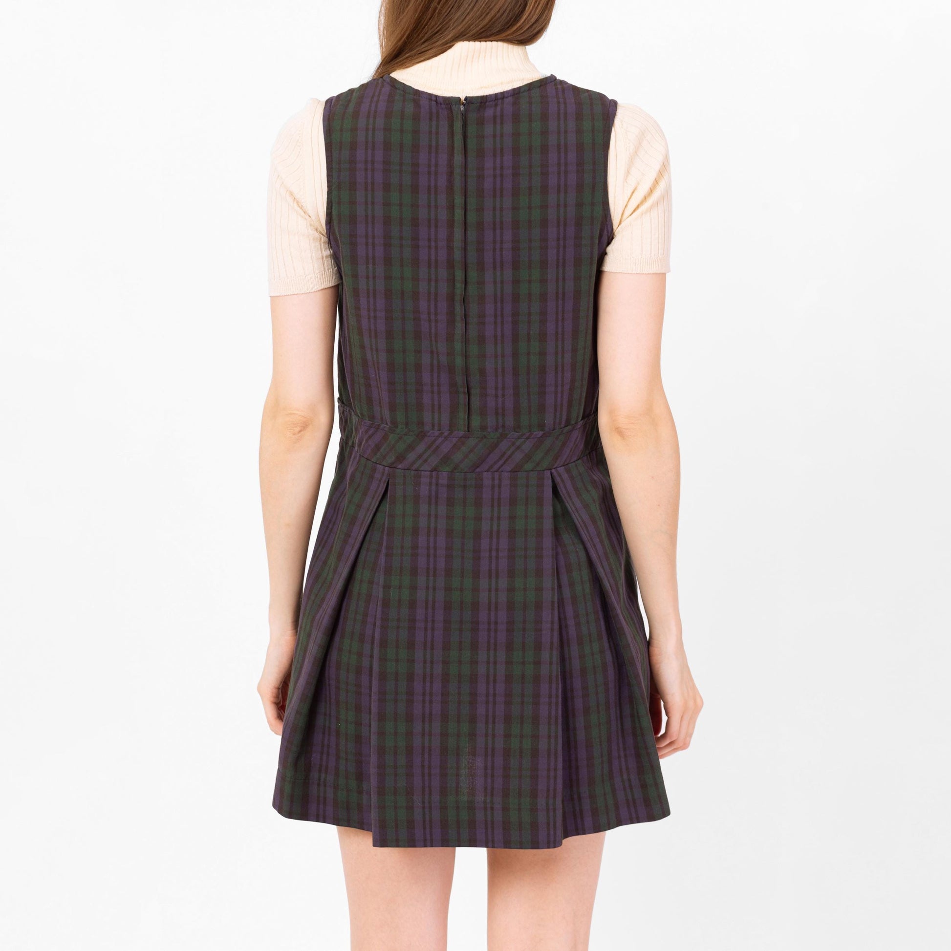 Vintage 80s Plaid Pinafore Schoolgirl Mini Dress - Petite Extra Small | Grunge Sleeveless Drop Waist School Uniform Dress