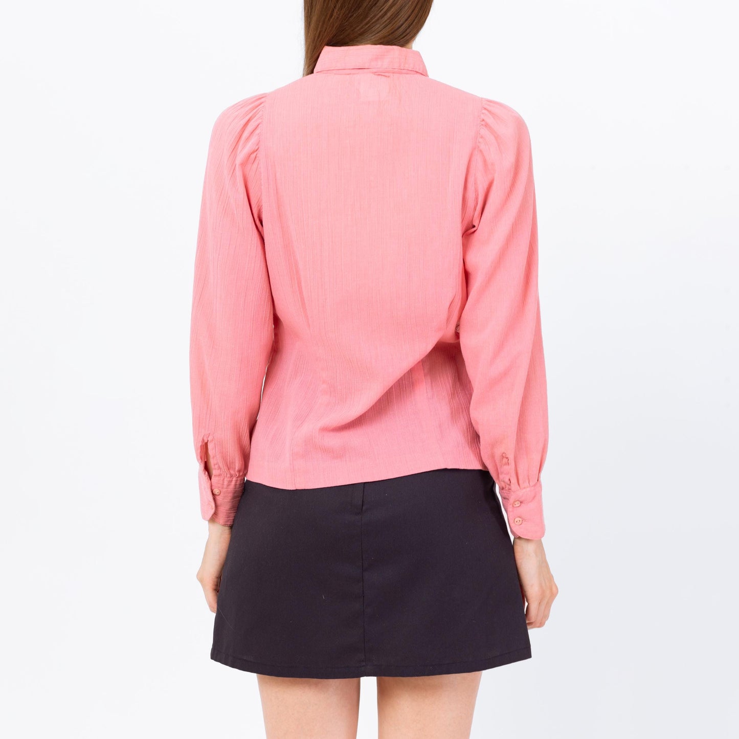 Vintage 70s Blush Pink Peter Pan Collar Blouse - Small | Retro Long Sleeve Button Up Top