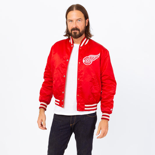 Vintage 80s 90s Detroit Red Wings NHL Satin Starter Jacket - Medium | Red Hockey Snap Button Windbreaker Varsity Bomber
