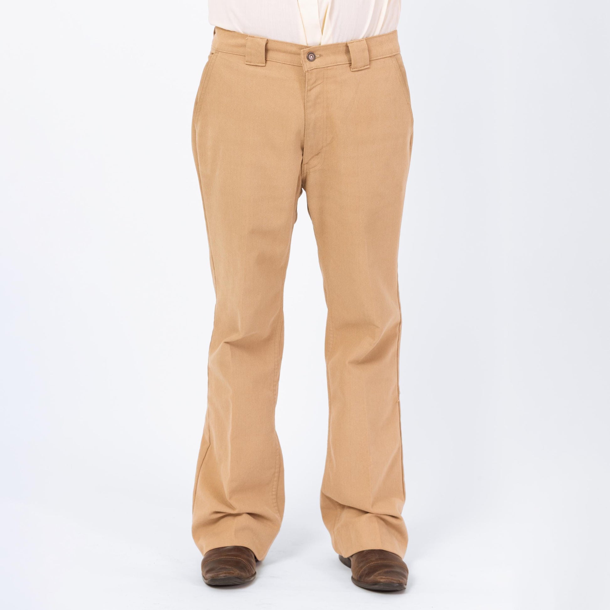 Vintage 70s Levi's Tan Bootcut Pants - 34x31 | Retro Khaki Cargo Pocket Trousers