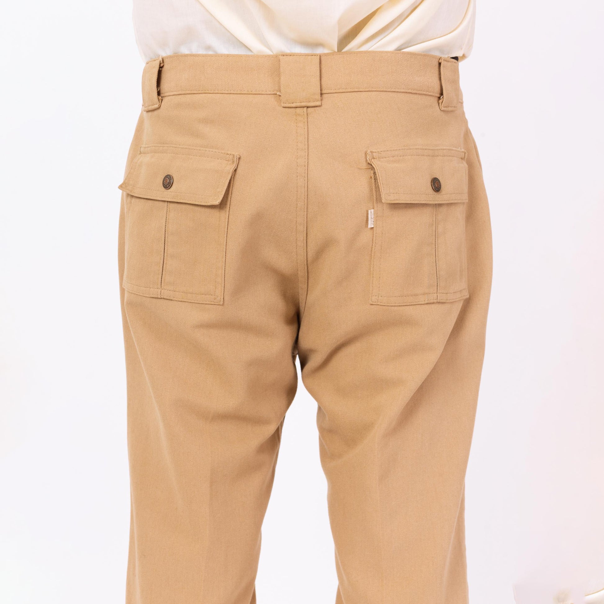 Vintage 70s Levi's Tan Bootcut Pants - 34x31 | Retro Khaki Cargo Pocket Trousers