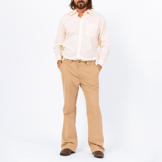 Vintage 70s Levi's Tan Bootcut Pants - 34x31 | Retro Khaki Cargo Pocket Trousers
