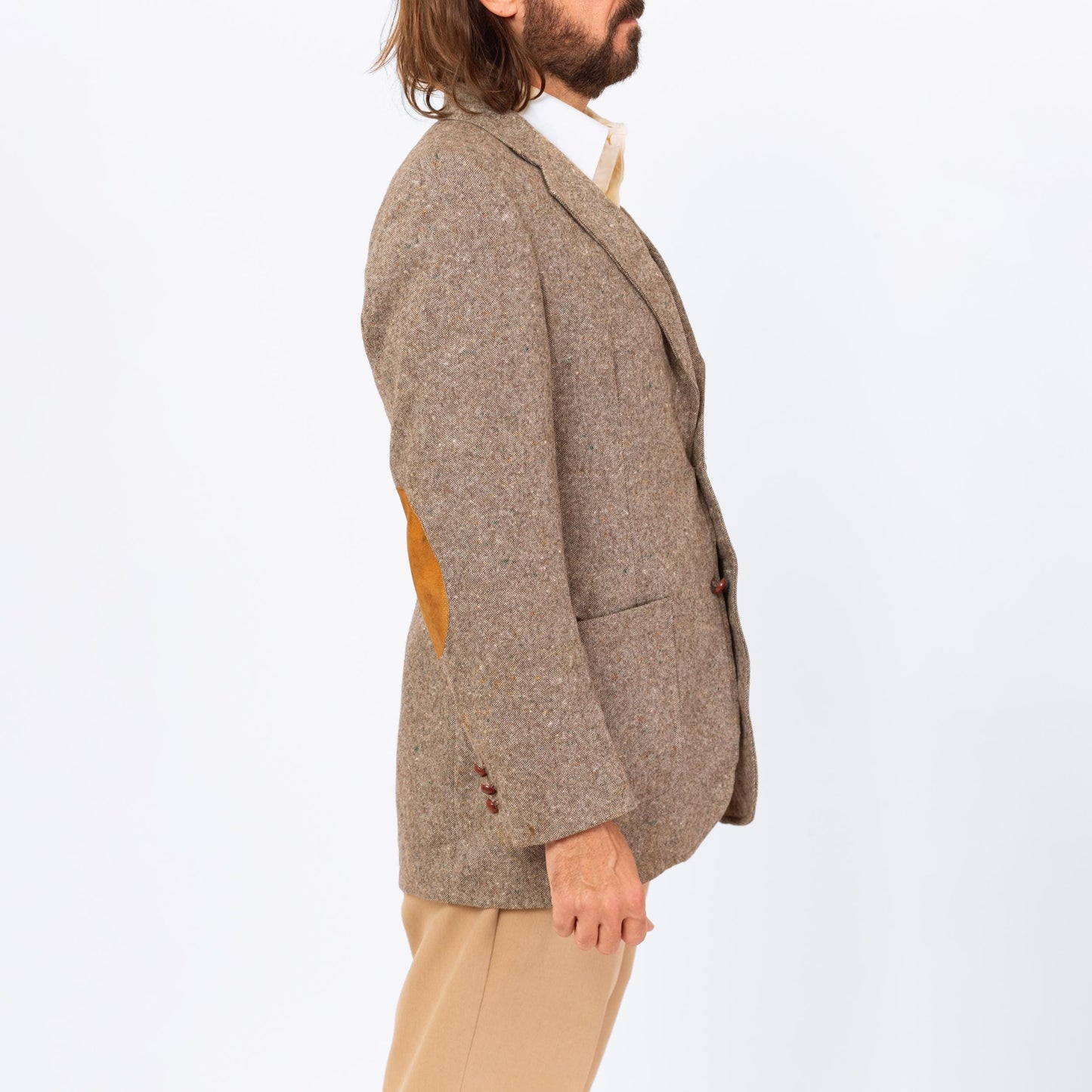 Vintage 70s Grey Tweed Elbow Patch Sport Coat - Medium | Preppy Single Breasted Suede Trim Blazer Suit Jacket