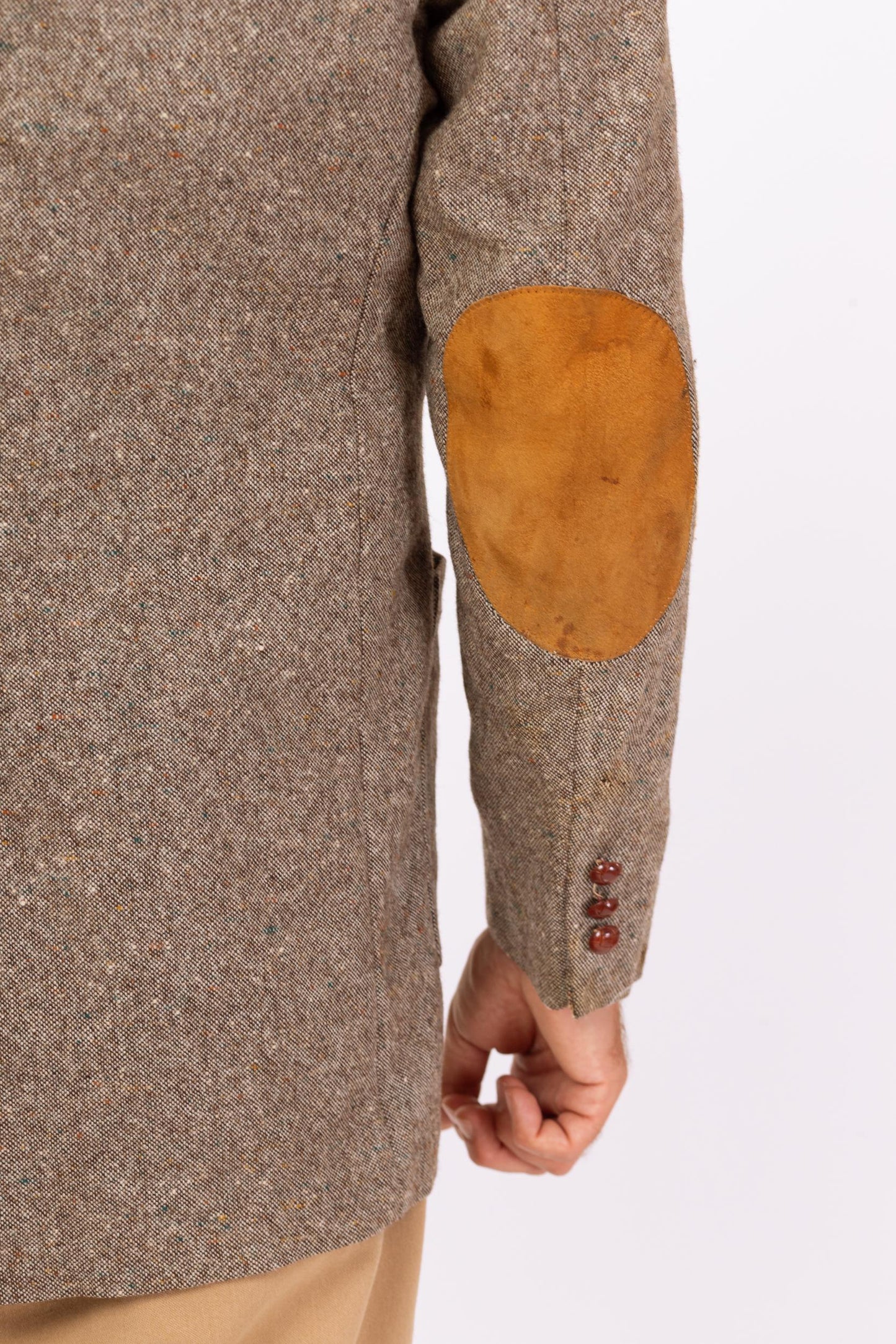 Vintage 70s Grey Tweed Elbow Patch Sport Coat - Medium | Preppy Single Breasted Suede Trim Blazer Suit Jacket