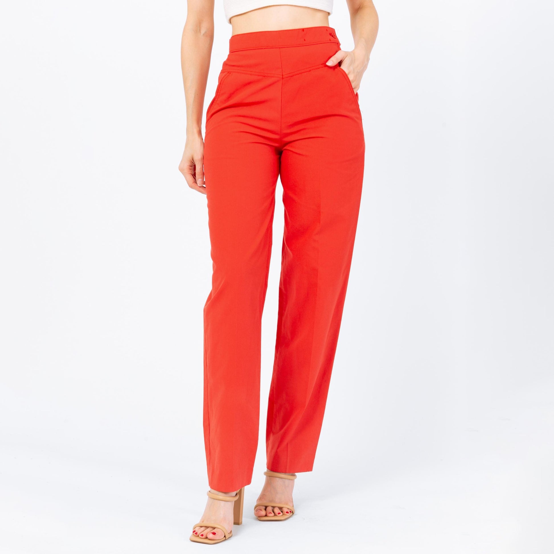 Vintage 70s Levi's Tomato Red Yoked Waist Pants - Small, 26" Waist | High Rise Tapered Leg Trousers