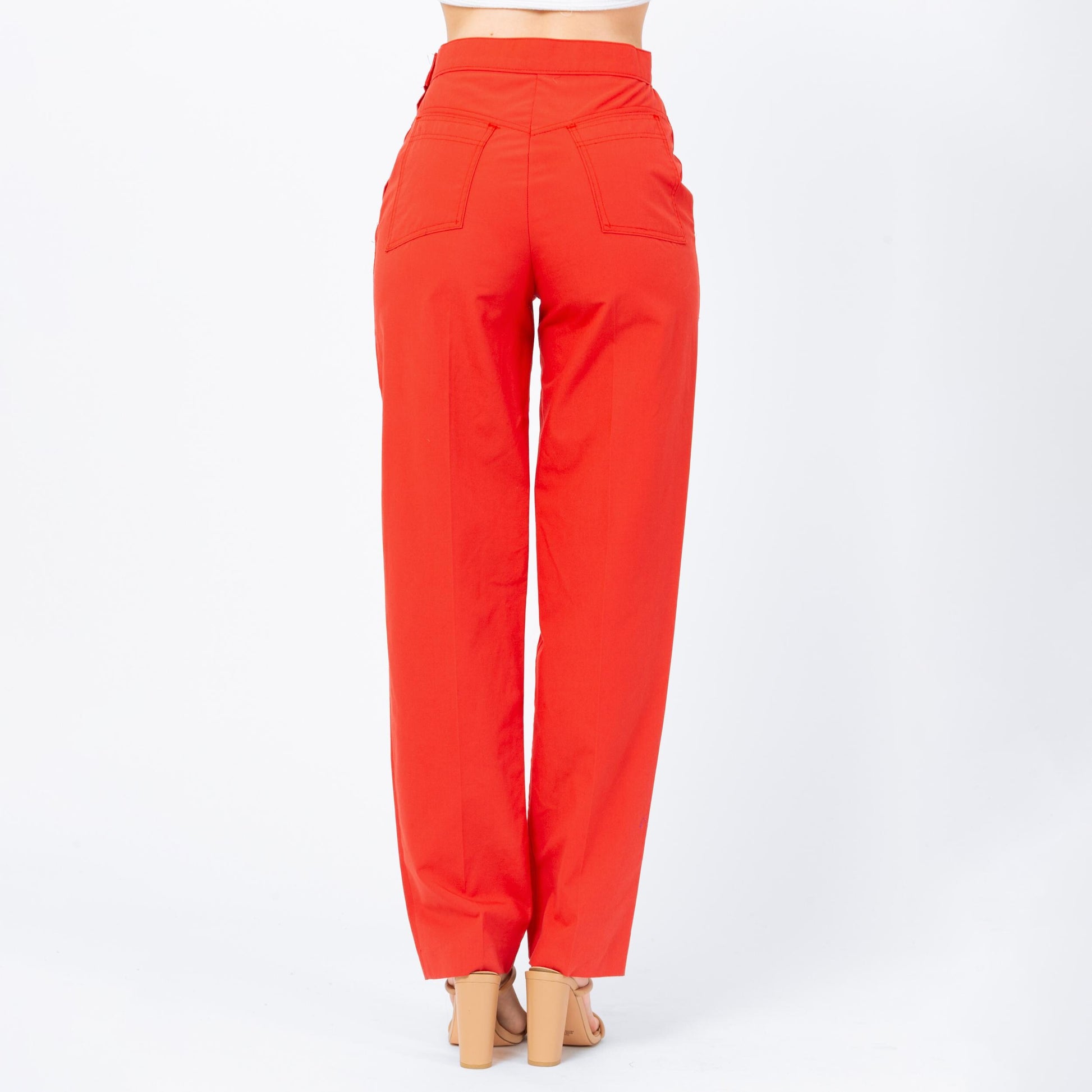 Vintage 70s Levi's Tomato Red Yoked Waist Pants - Small, 26" Waist | High Rise Tapered Leg Trousers