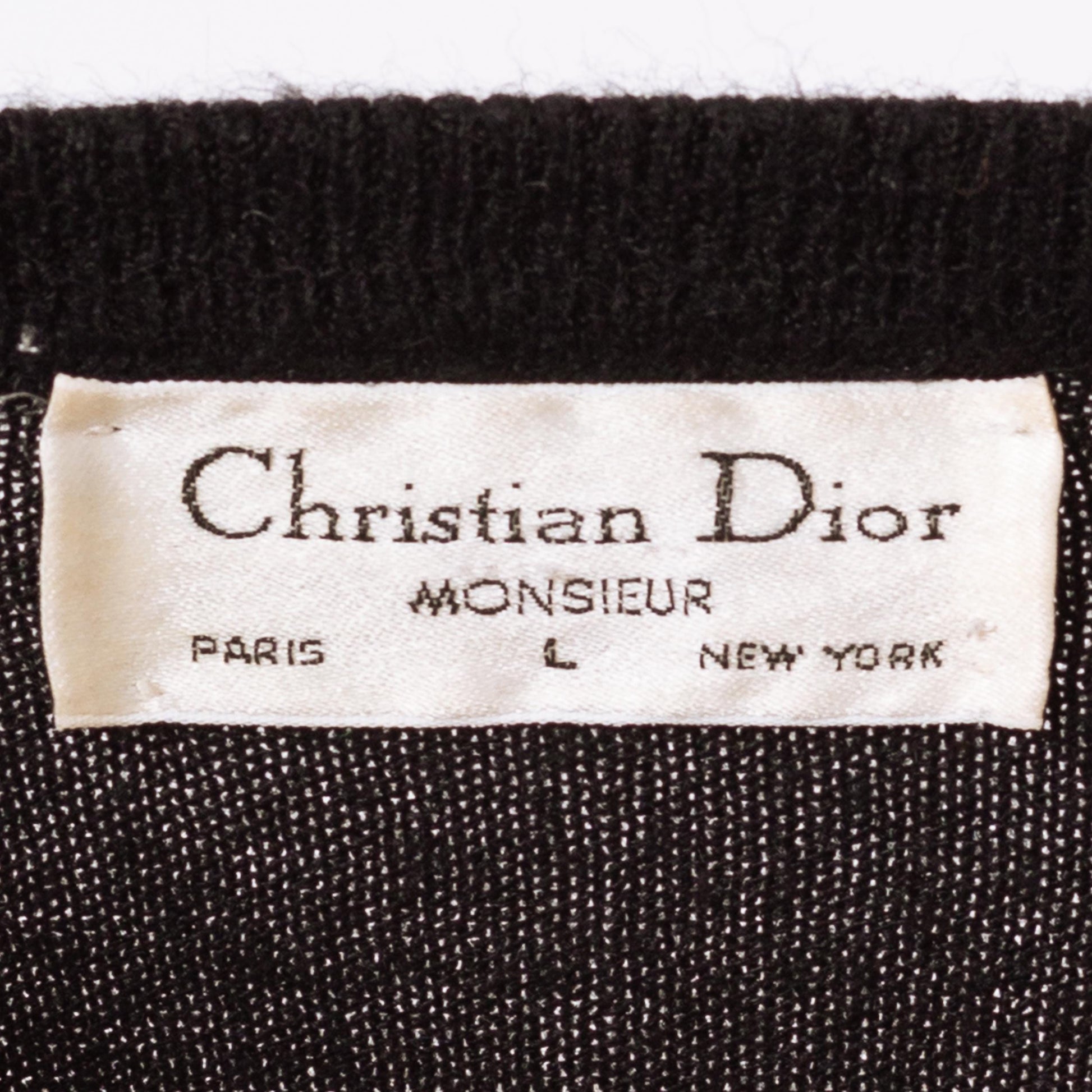 Vintage 80s Christian Dior Black Knit Sweater - Large | Preppy Designer V Neck Wool Pullover Sweater