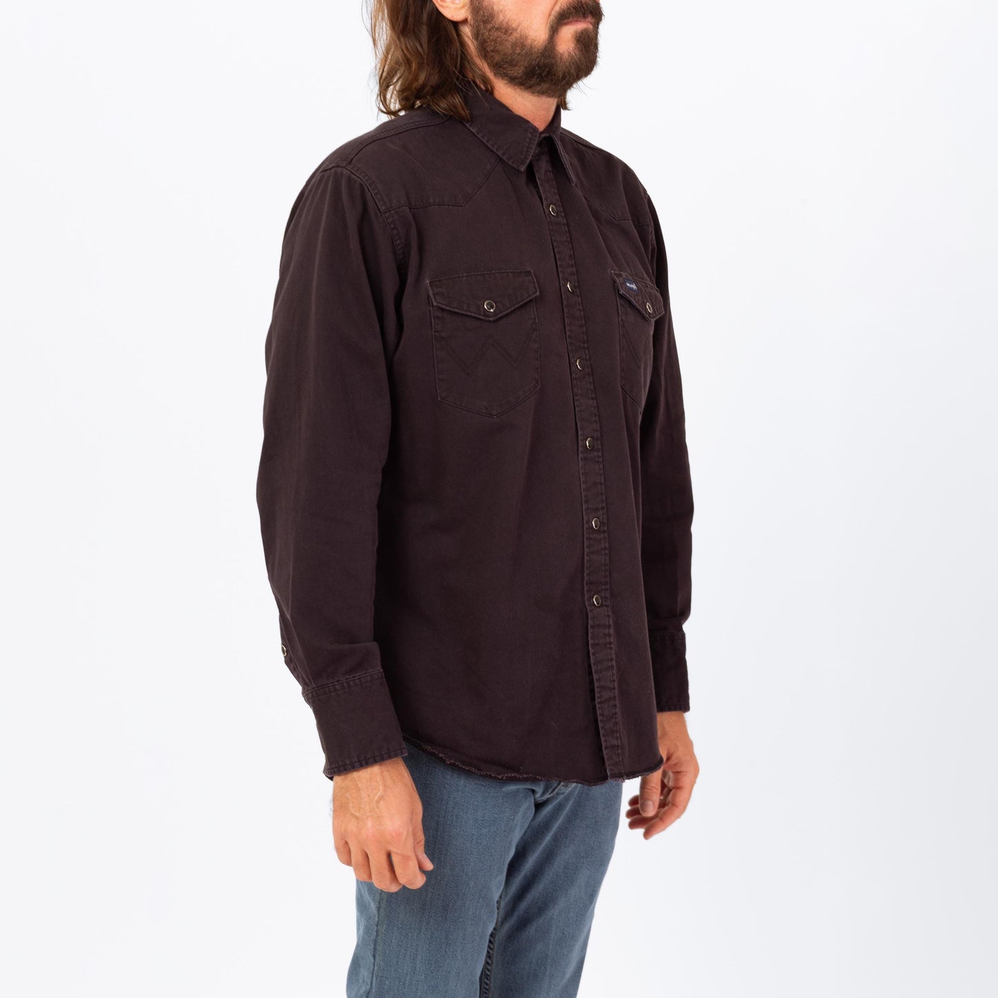 Vintage 80s Wrangler Black Pearl Snap Western Shirt - Large | Cotton Button Up Long Sleeve Collared Top