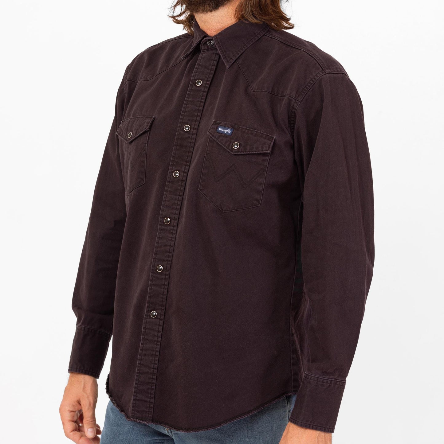 Vintage 80s Wrangler Black Pearl Snap Western Shirt - Large | Cotton Button Up Long Sleeve Collared Top