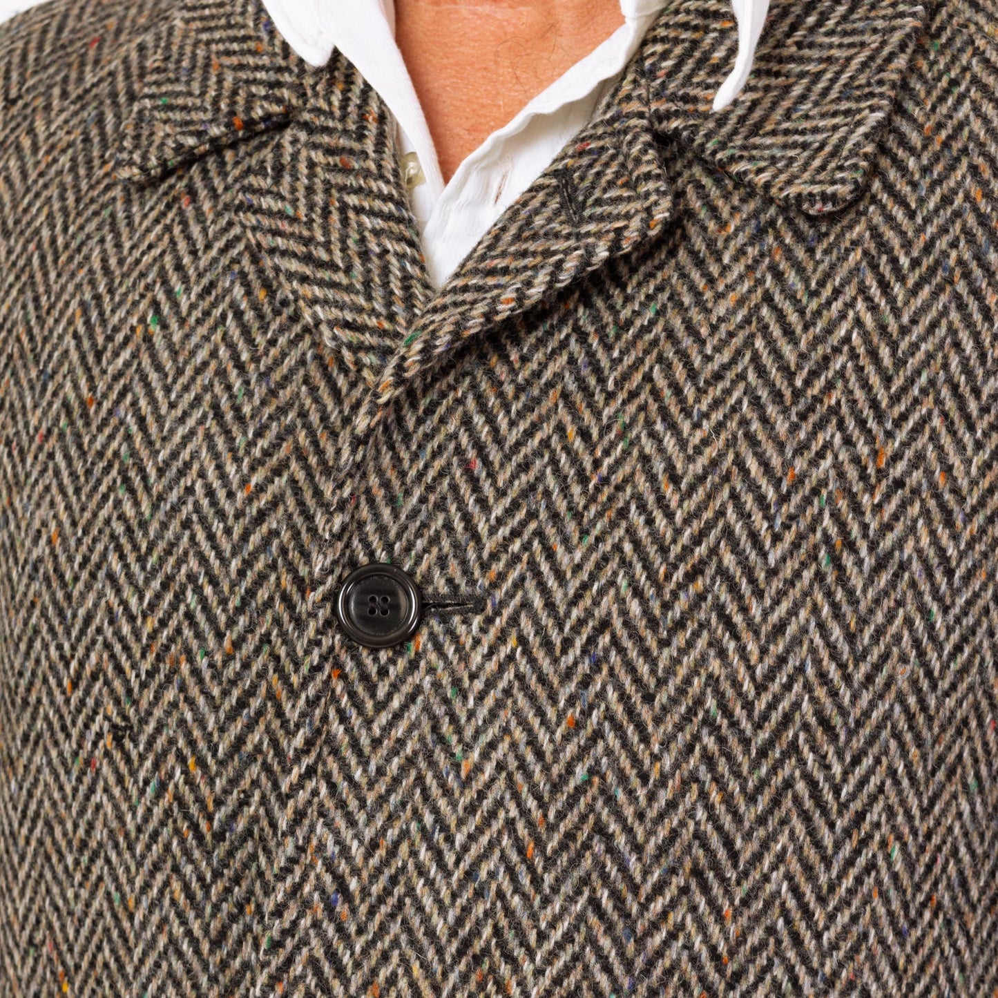 Vintage 70s 80s Herringbone Tweed Overcoat - Large | Single Breasted Belted Button Up Wool Coat