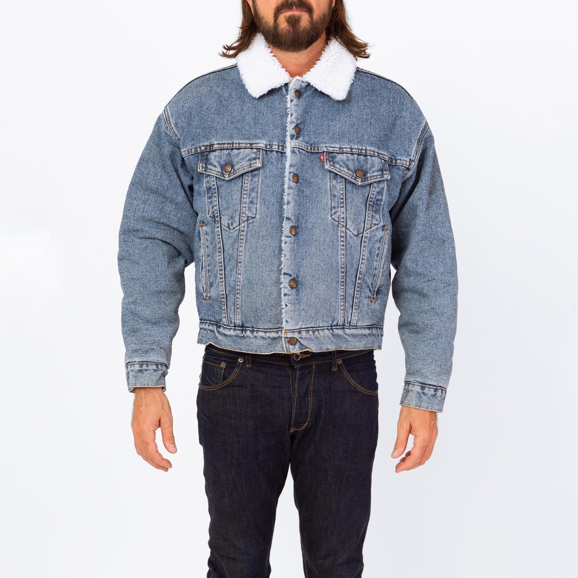 Vintage Levi's Denim Sherpa Jacket - Medium | Stonewashed Shearling Lined Blue Jean Grunge Trucker Coat