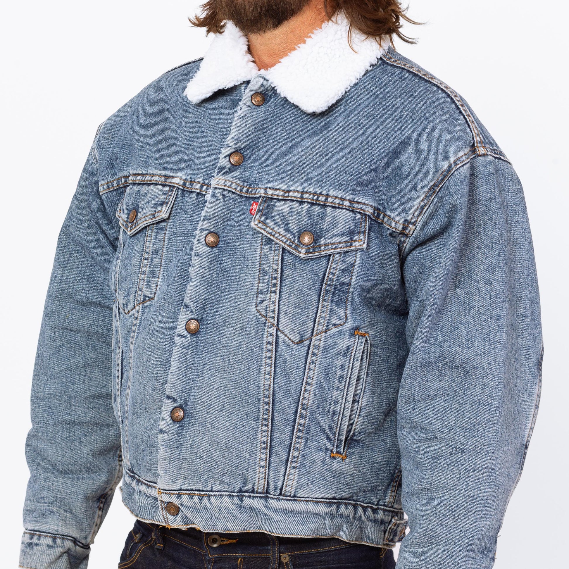 Vintage Levi's Denim Sherpa Jacket - Medium | Stonewashed Shearling Lined Blue Jean Grunge Trucker Coat