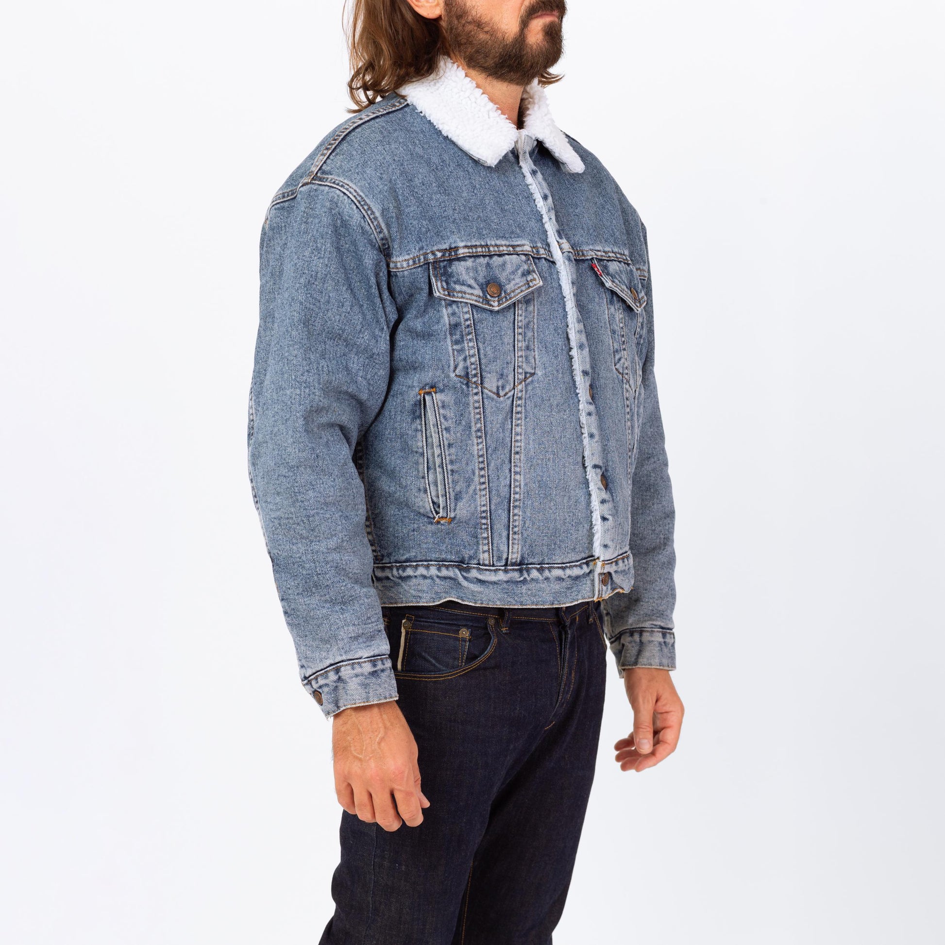 Vintage Levi's Denim Sherpa Jacket - Medium | Stonewashed Shearling Lined Blue Jean Grunge Trucker Coat