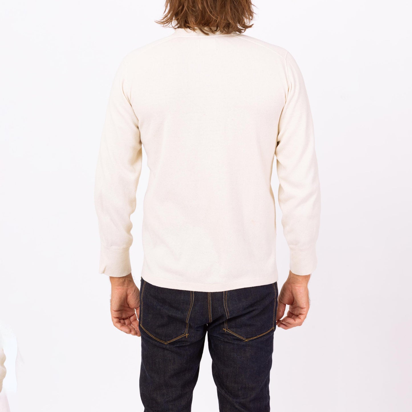 Vintage 70s Cream Wool & Cotton Thermal Henley Shirt - Medium | Plain Long Sleeve Military Undershirt Top