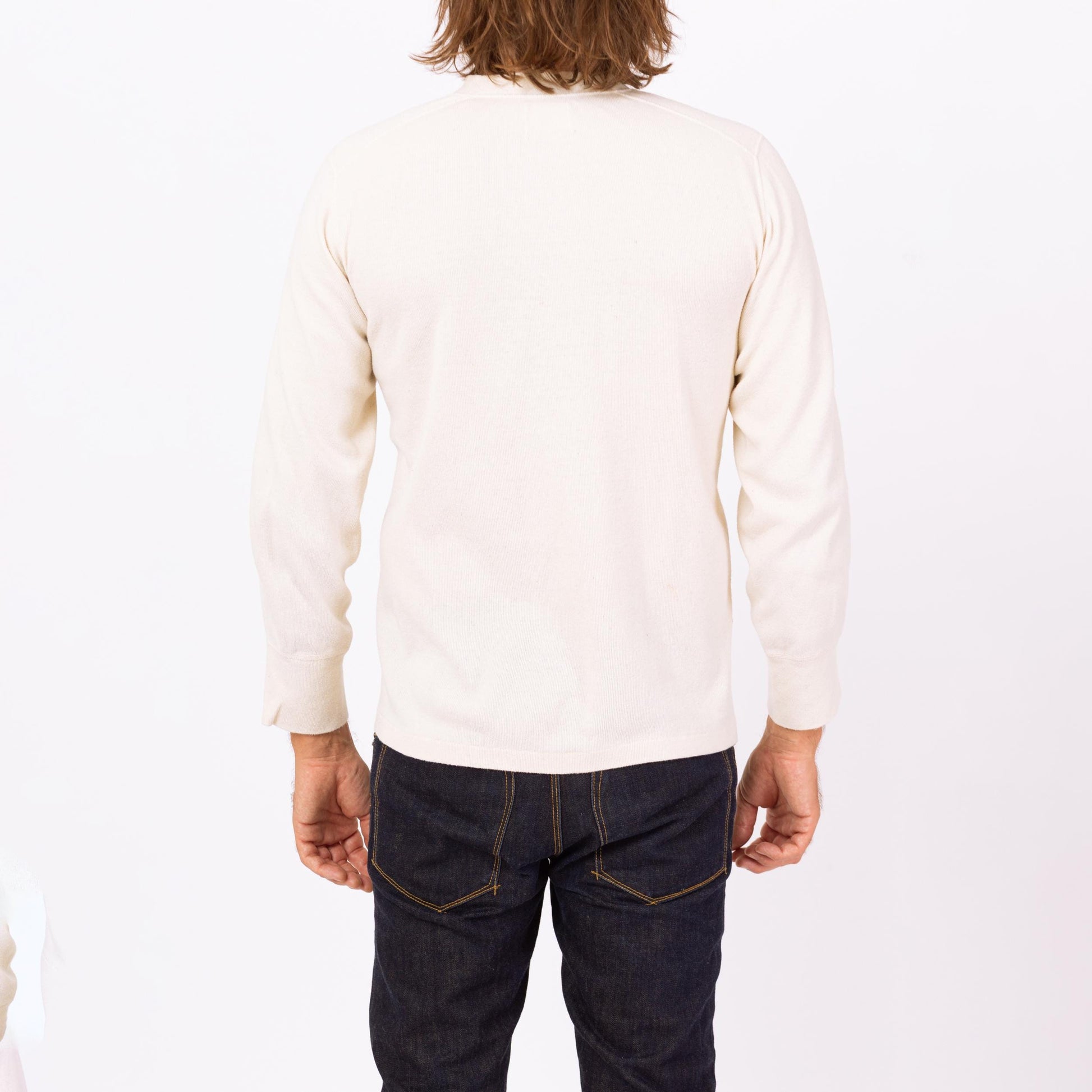 Vintage 70s Cream Wool & Cotton Thermal Henley Shirt - Medium | Plain Long Sleeve Military Undershirt Top