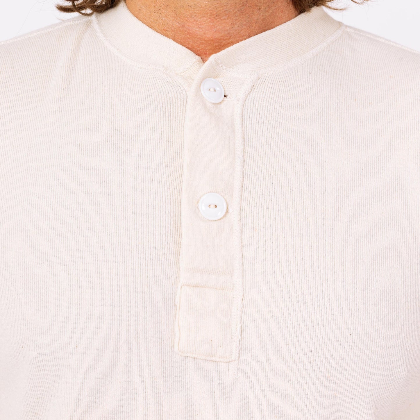 Vintage 70s Cream Wool & Cotton Thermal Henley Shirt - Medium | Plain Long Sleeve Military Undershirt Top