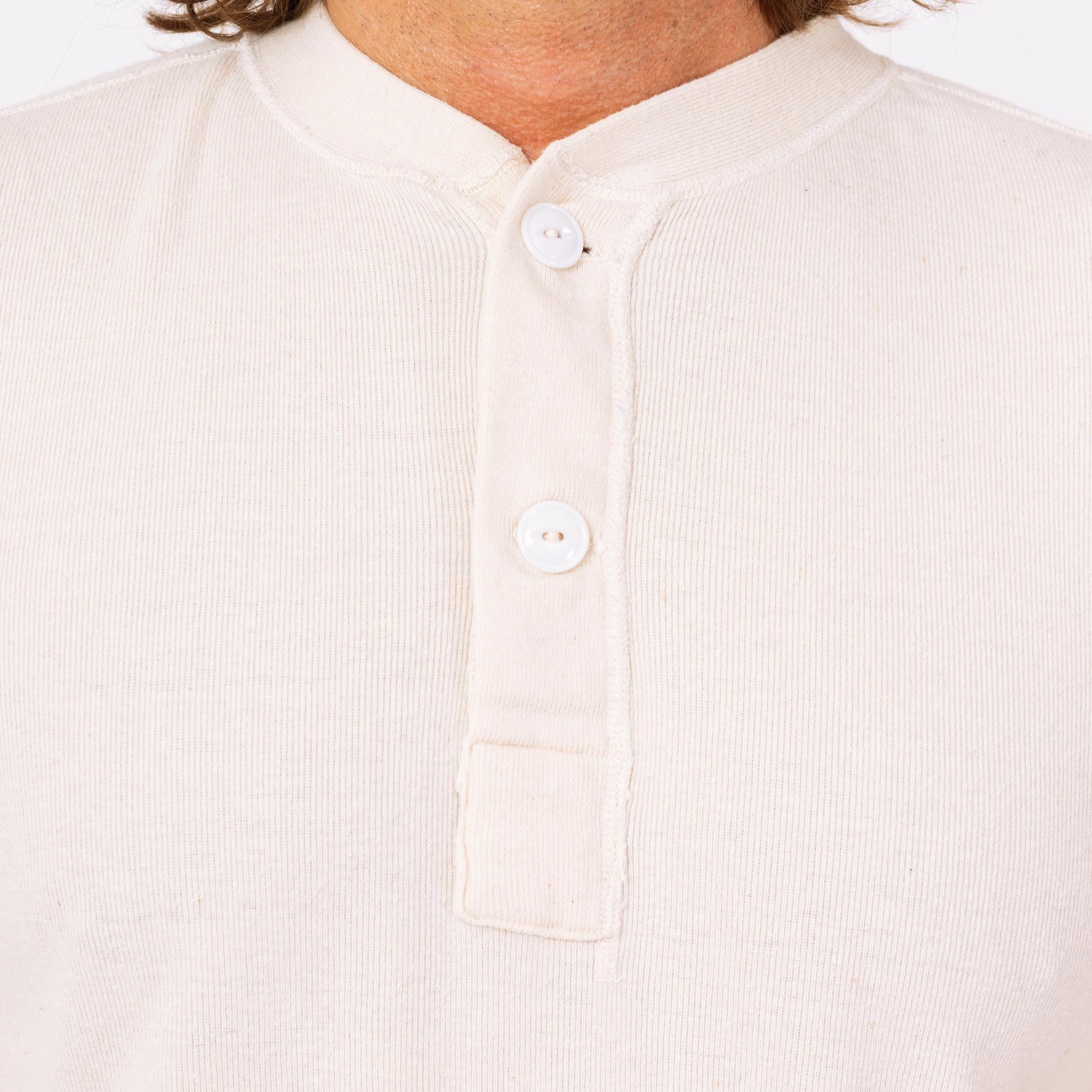 Vintage 70s Cream Wool & Cotton Thermal Henley Shirt - Medium | Plain Long Sleeve Military Undershirt Top