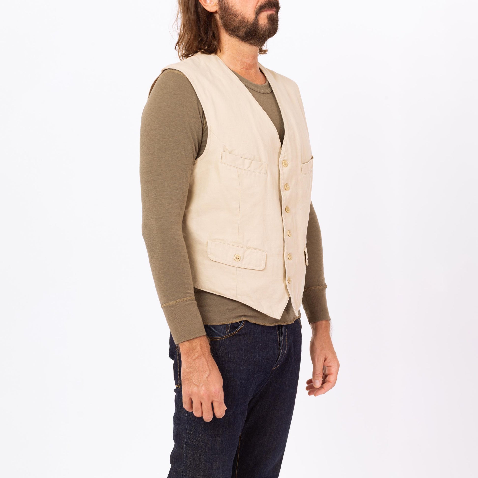 Vintage 90s Polo Ralph Lauren Khaki Vest - Large | Western Wear Cream Cotton Vest, Sleeveless Button Up Layering Shirt