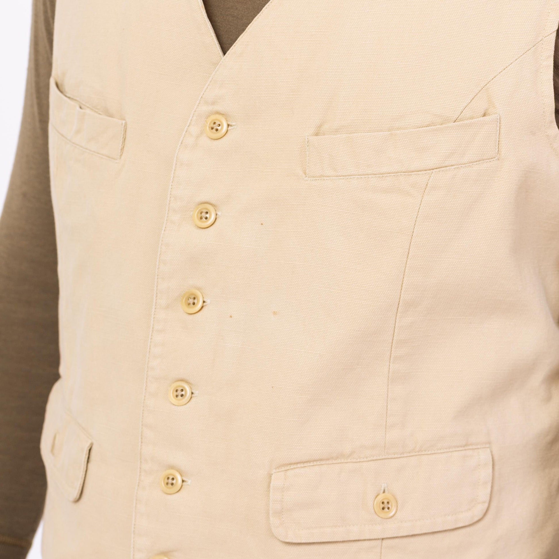Vintage 90s Polo Ralph Lauren Khaki Vest - Large | Western Wear Cream Cotton Vest, Sleeveless Button Up Layering Shirt