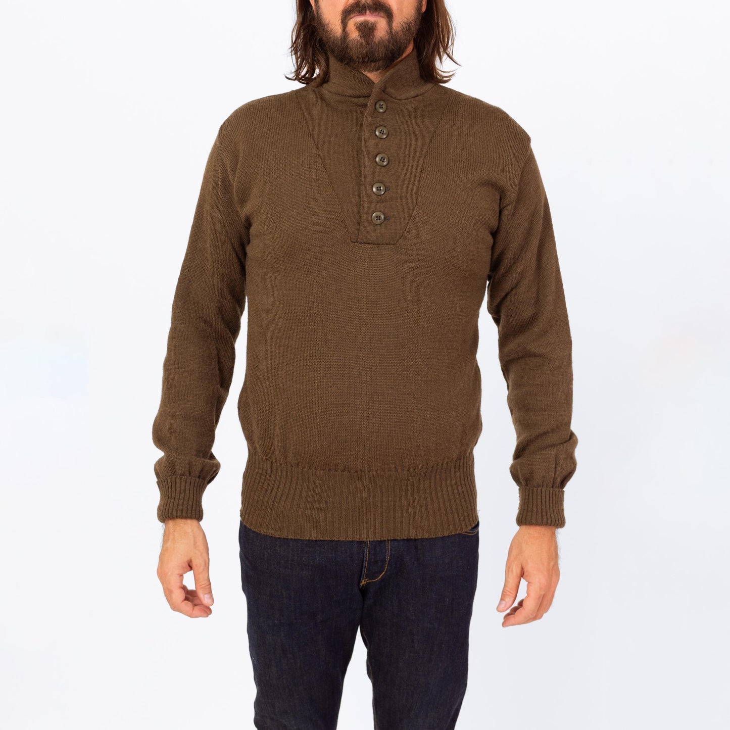 Vintage 90s Olive Wool Military Henley Sweater - Large | US Army Long Sleeve Fitted Pullover