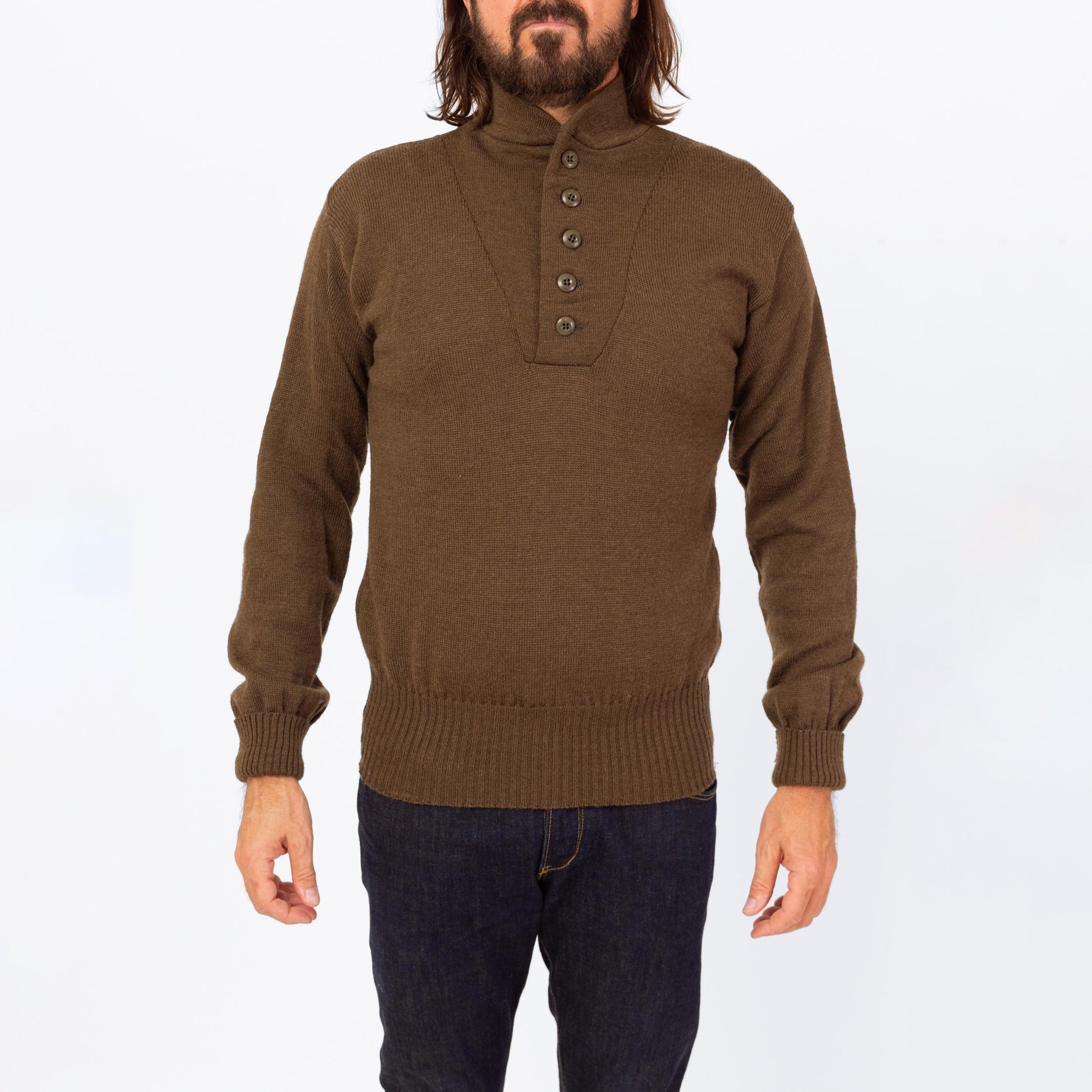 Vintage 90s Olive Wool Military Henley Sweater - Large | US Army Long Sleeve Fitted Pullover