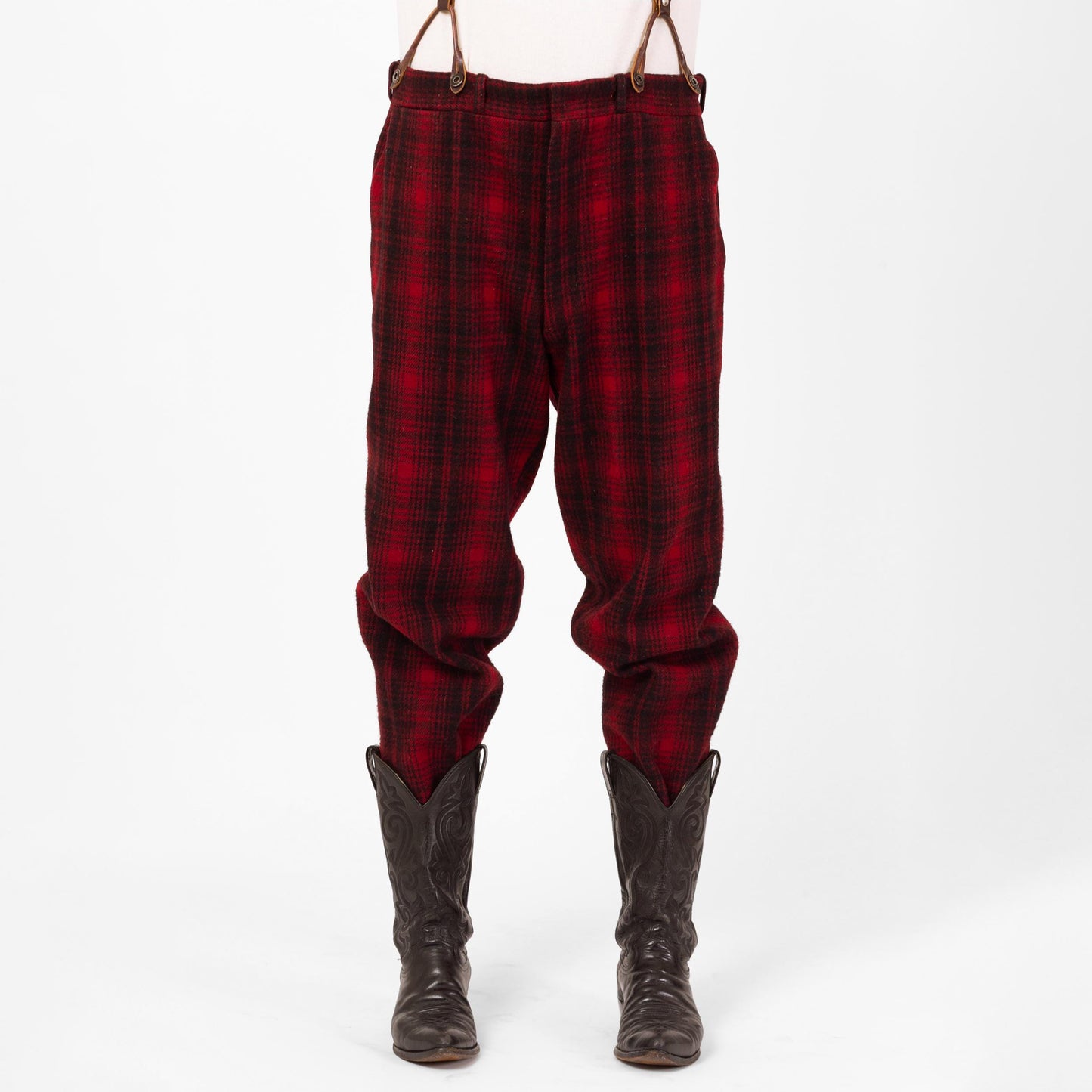 Vintage 40s 50s Woolrich Red & Black Plaid Wool Hunting Pants - Large, 38" Waist | Winter Outerwear Mackinaw High Waisted Suspender Pants