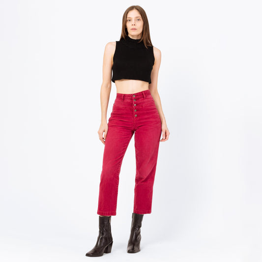 Vintage 90s Raspberry Red Exposed Button Fly Jeans - Extra Small, 25" Waist | High Waisted Denim Short Inseam Ankle Jeans