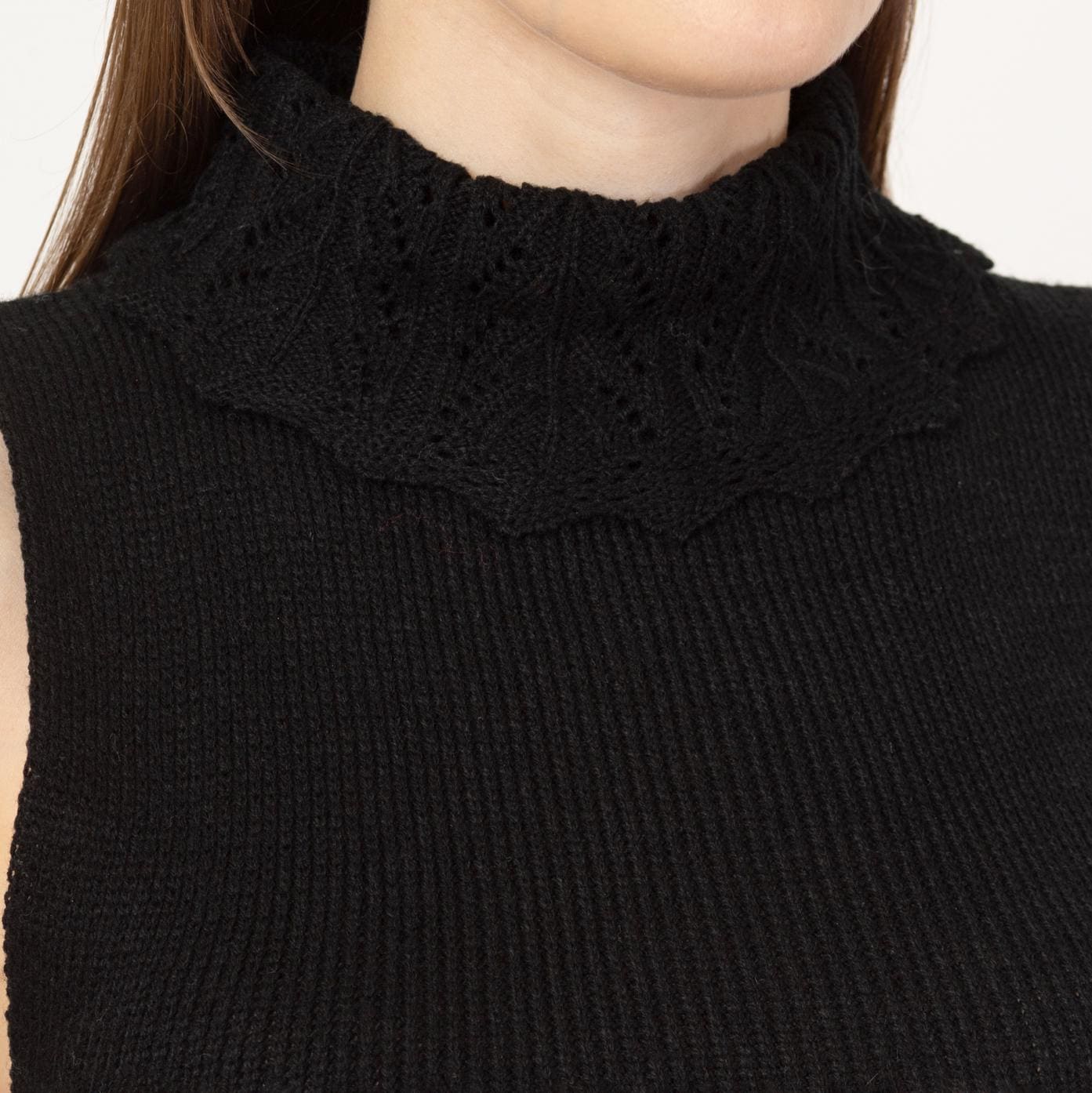 Vintage 70s Black Knit Sleeveless Crop Top - Small | Dickey Turtleneck Sweater Tank Top