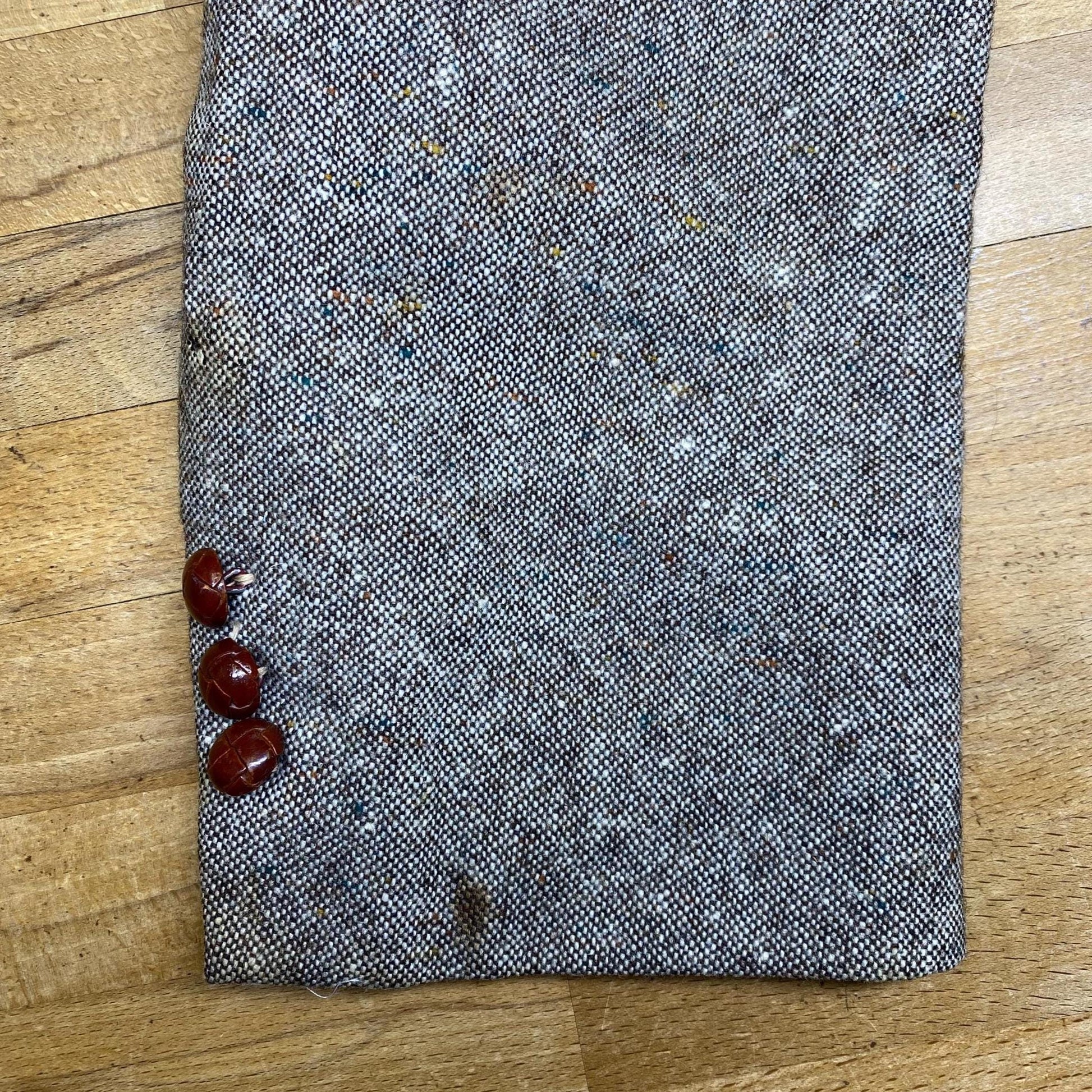 Vintage 70s Grey Tweed Elbow Patch Sport Coat - Medium | Preppy Single Breasted Suede Trim Blazer Suit Jacket