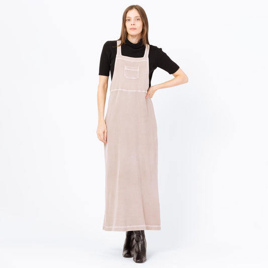 Vintage 90s Minimalist Taupe Maxi Pinafore Dress - Small | Waffle Knit Racerback Sleeveless Lounge Dress