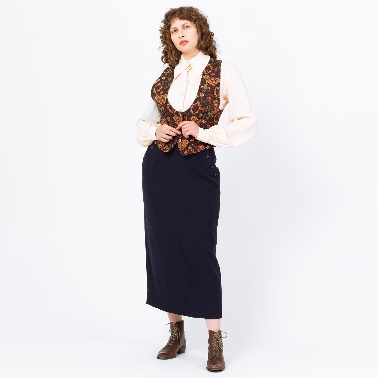 Vintage 90s Ralph Lauren Navy Wool Midi Sailor Skirt - Medium, 29"-30" Waist | Minimalist High Waisted Ankle Length Long Straight Skirt