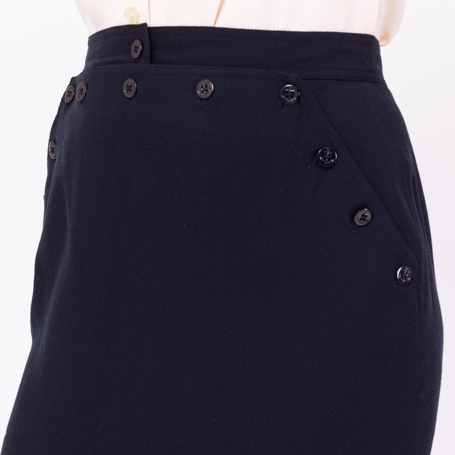 Vintage 90s Ralph Lauren Navy Wool Midi Sailor Skirt - Medium, 29"-30" Waist | Minimalist High Waisted Ankle Length Long Straight Skirt