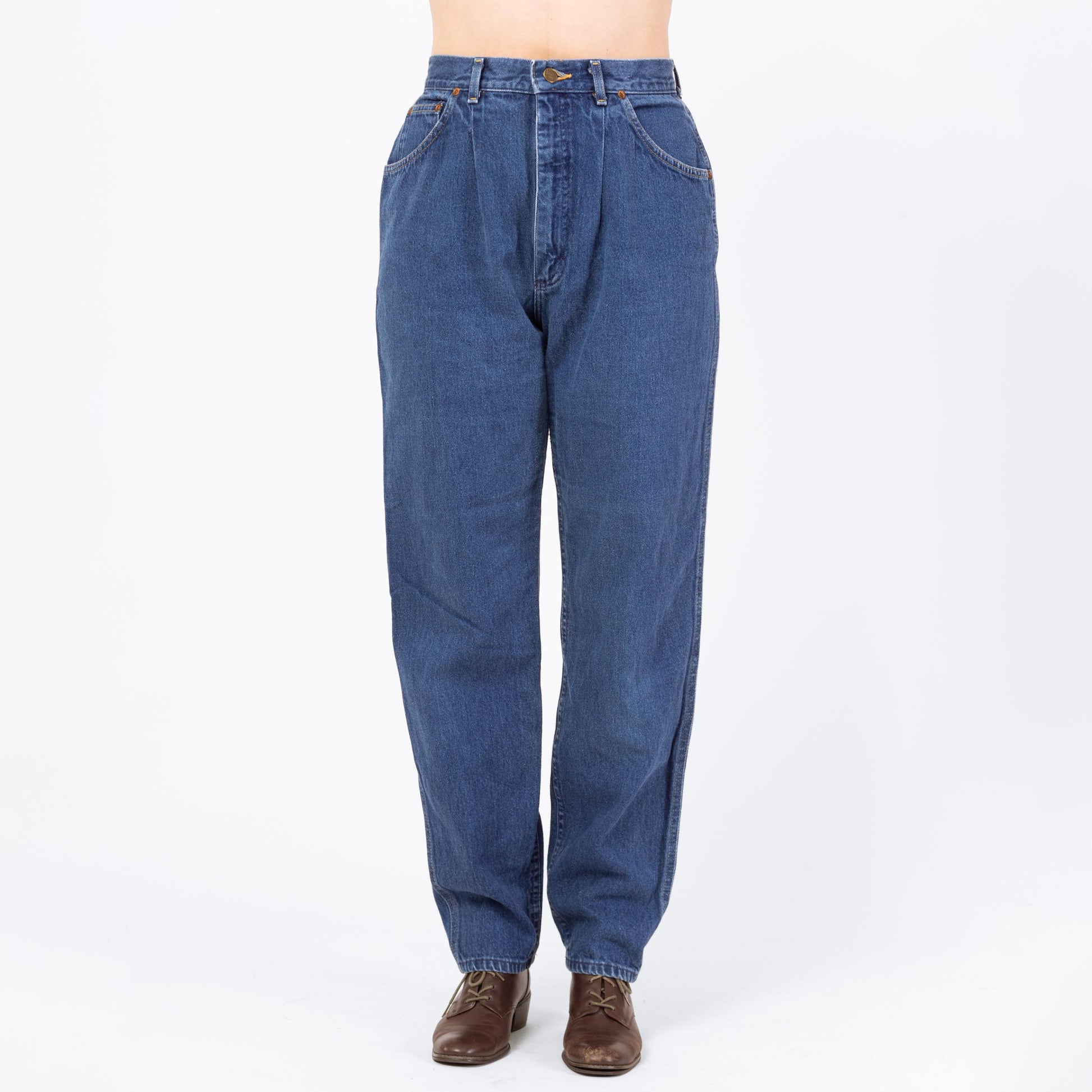 Vintage 80s Lee Riders Dark Wash High Waisted Mom Jeans - Medium, 29" Waist | Tapered Leg Pleated Denim Jeans