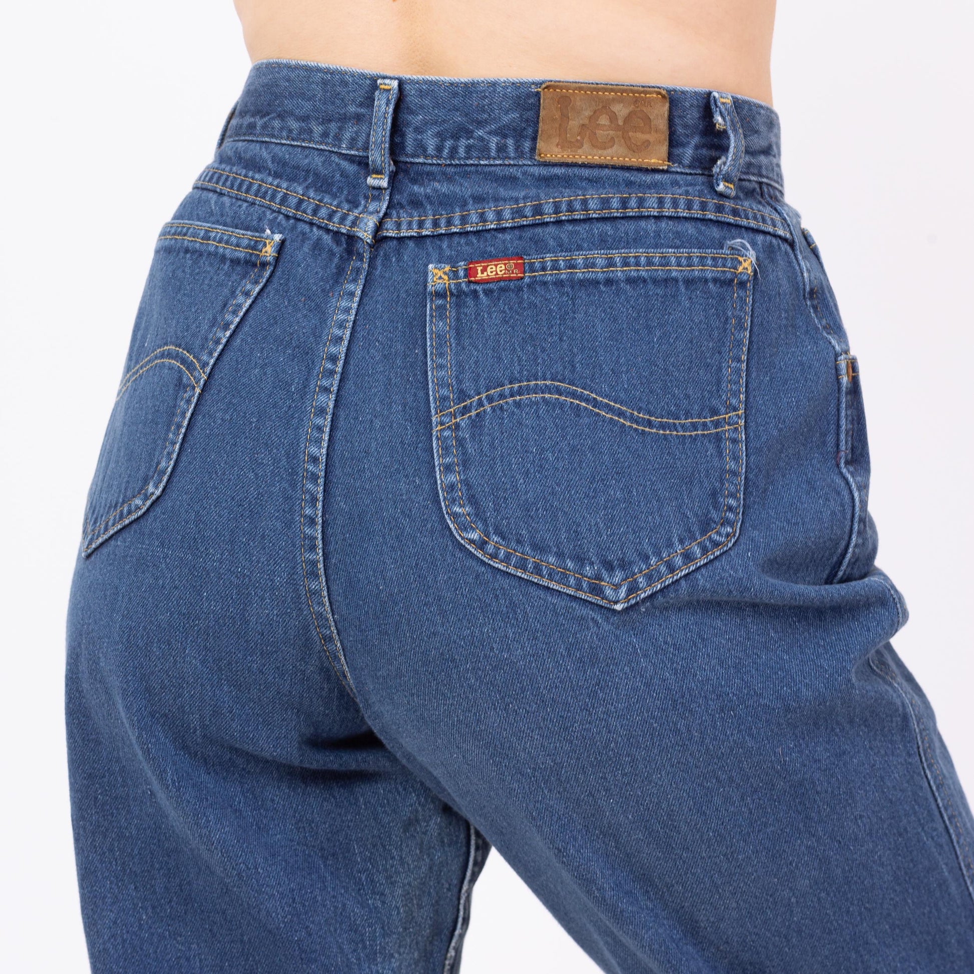 Vintage 80s Lee Riders Dark Wash High Waisted Mom Jeans - Medium, 29" Waist | Tapered Leg Pleated Denim Jeans