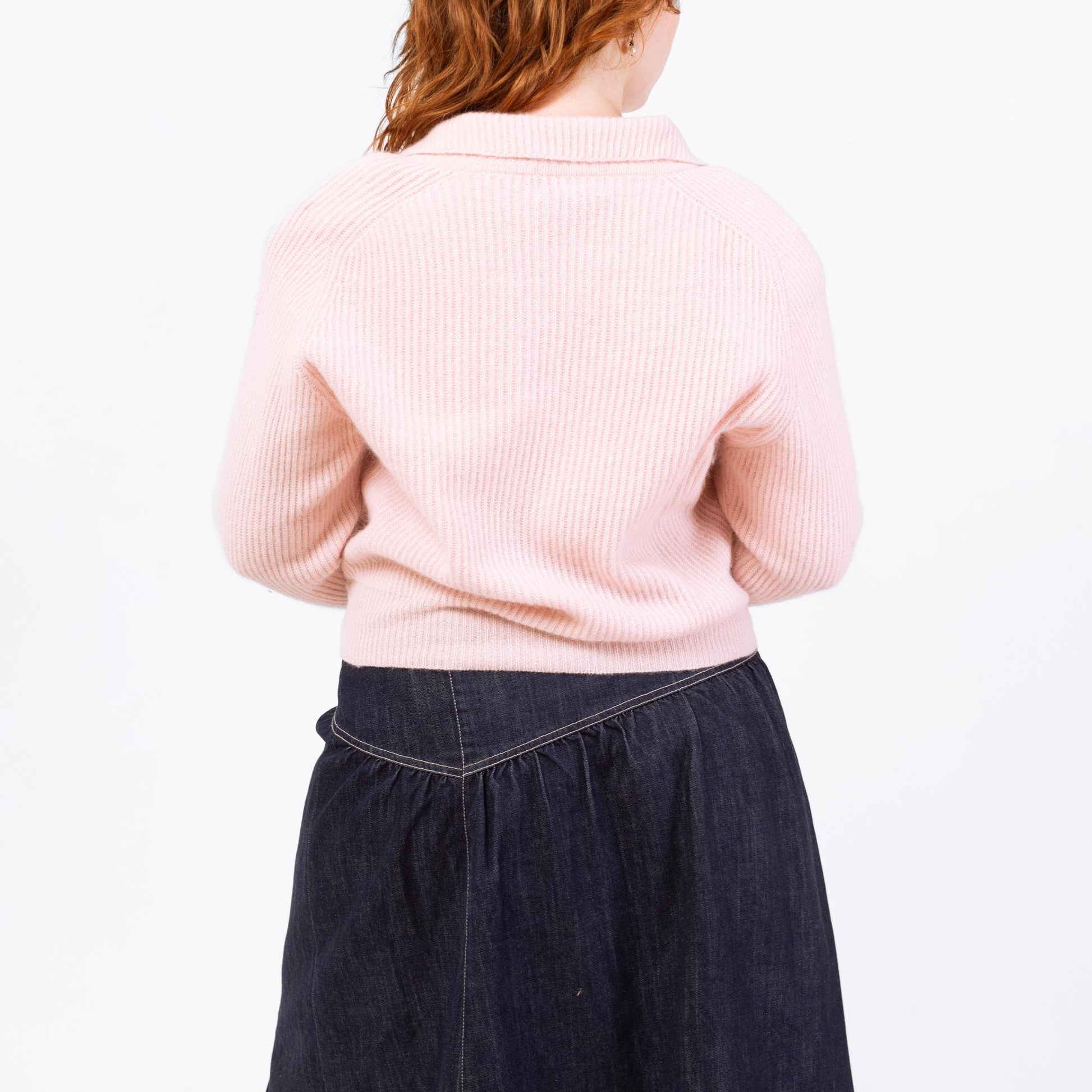 Vintage 80s Pastel Pink Cropped Knit Cardigan - Medium | Angora Lambswool Retro Collared Button Up Sweater