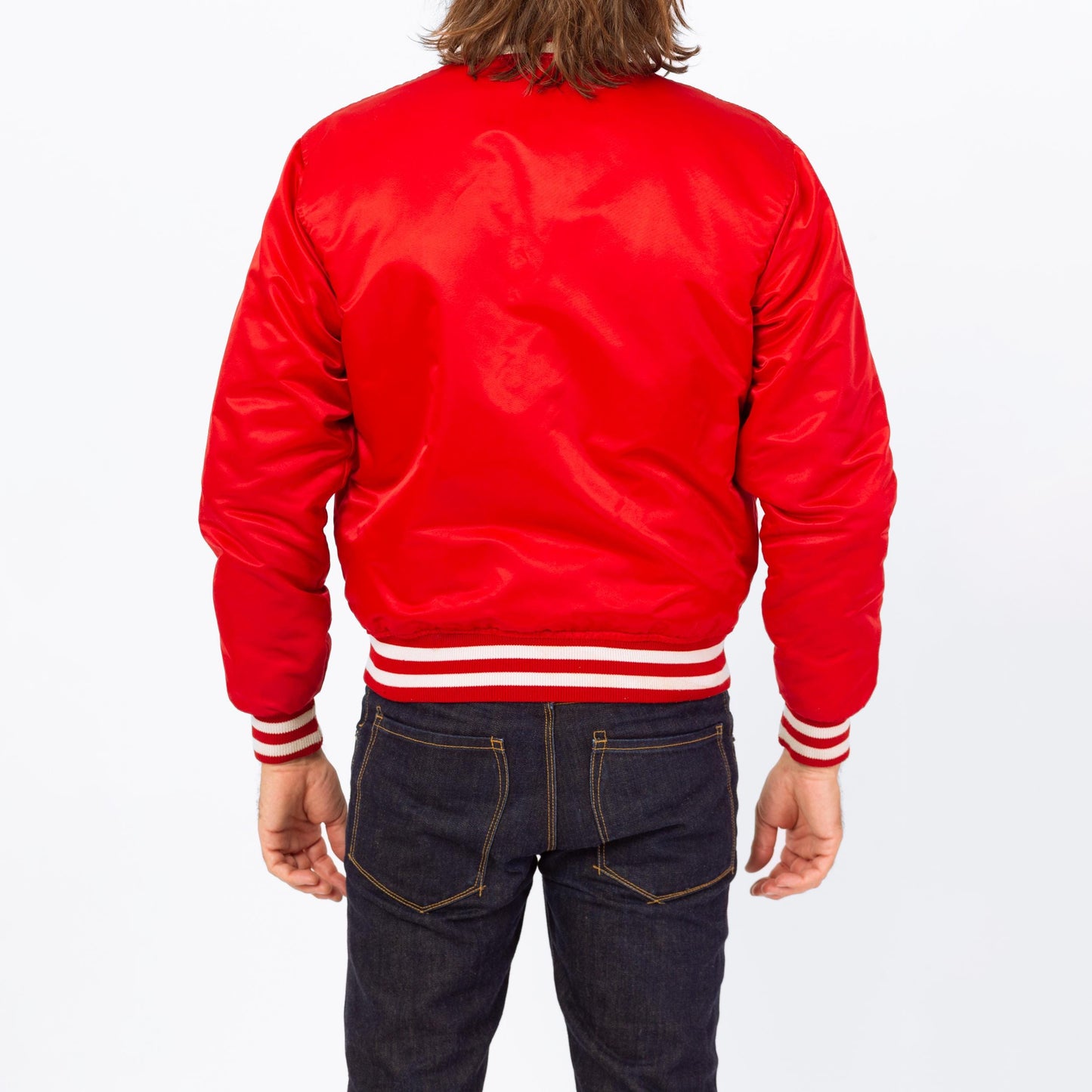 Vintage 80s 90s Detroit Red Wings NHL Satin Starter Jacket - Medium | Red Hockey Snap Button Windbreaker Varsity Bomber