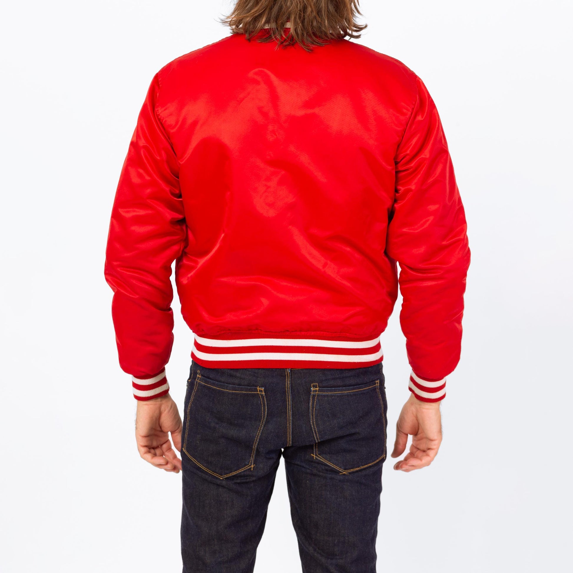 Vintage 80s 90s Detroit Red Wings NHL Satin Starter Jacket - Medium | Red Hockey Snap Button Windbreaker Varsity Bomber