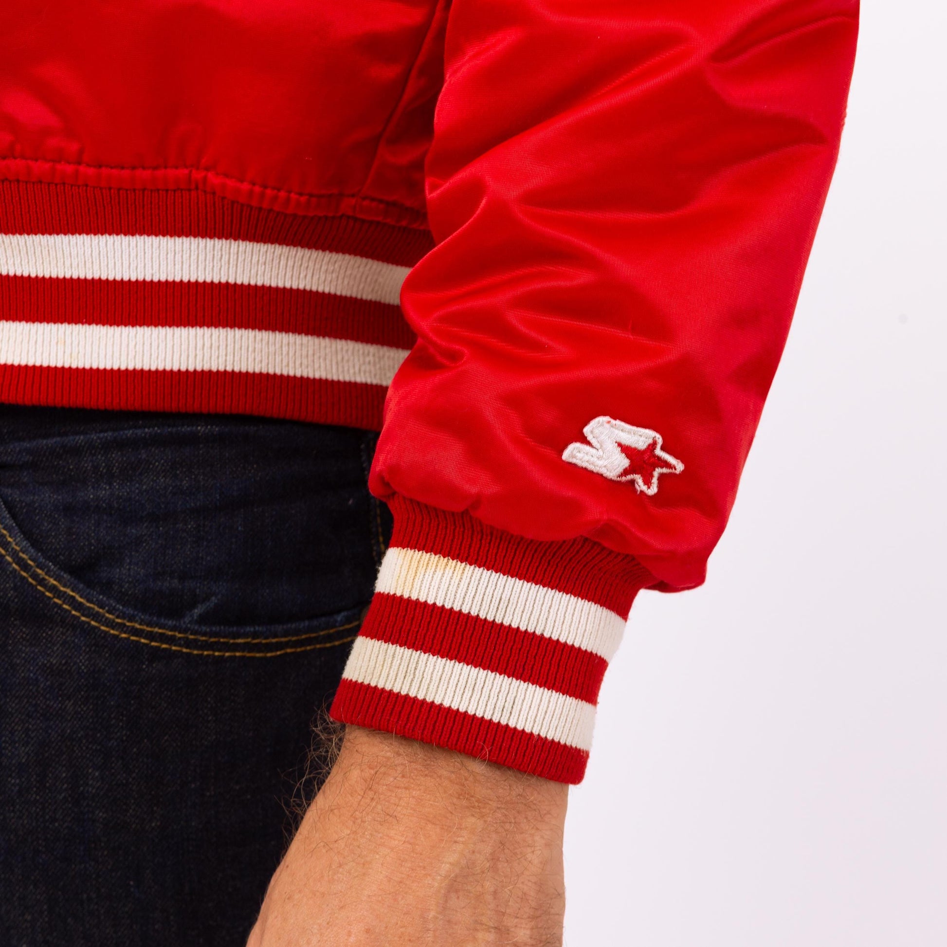 Vintage 80s 90s Detroit Red Wings NHL Satin Starter Jacket - Medium | Red Hockey Snap Button Windbreaker Varsity Bomber