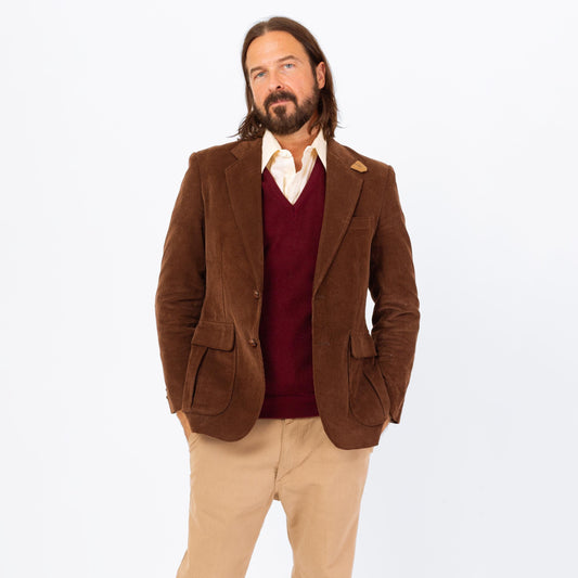 Vintage 70s Brown Corduroy Elbow Patch Sport Coat - Small | Preppy Single Breasted Suede Trim Blazer Suit Jacket