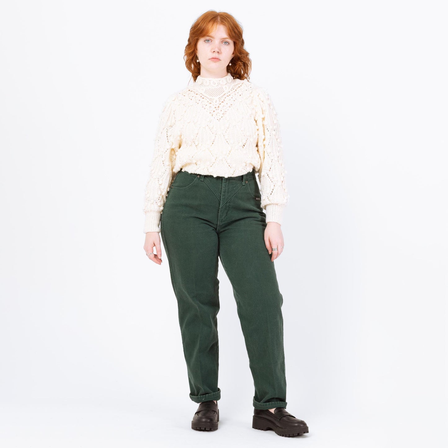 Vintage 90s Roughrider Western Forest Green Concho Jeans - Large, 32" Waist | Circle T High Waisted Denim Tapered Leg Mom Jeans