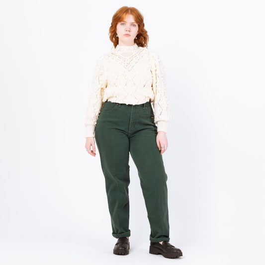 Vintage 90s Roughrider Western Forest Green Concho Jeans - Large, 32" Waist | Circle T High Waisted Denim Tapered Leg Mom Jeans