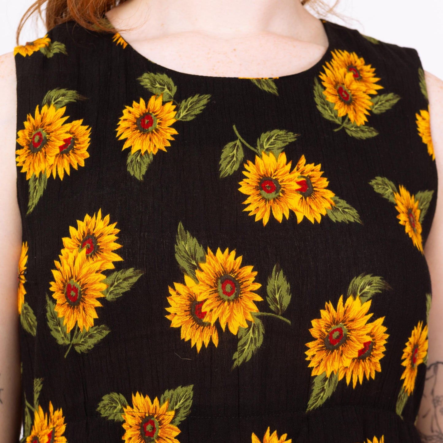 Vintage 90s Black Sunflower Print Maxi Tank Dress - Medium | Sleeveless Floral Grunge Dress, Summer Sundress