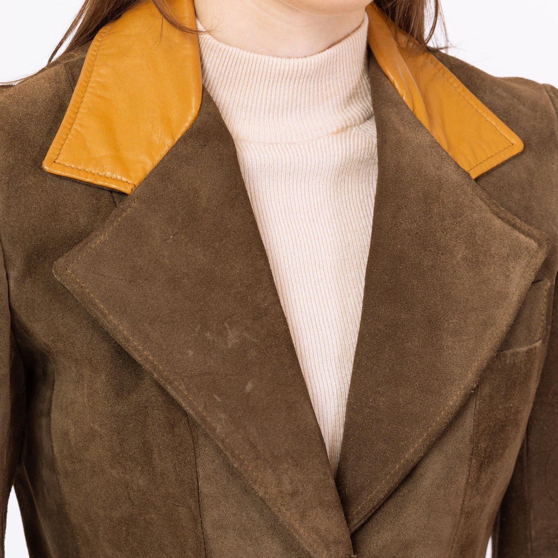 Vintage 70 Western Brown Suede Blazer Jacket - Extra Small | Foxmoor Made In Argentina Button Up Boho Patchwork Leather Jacket