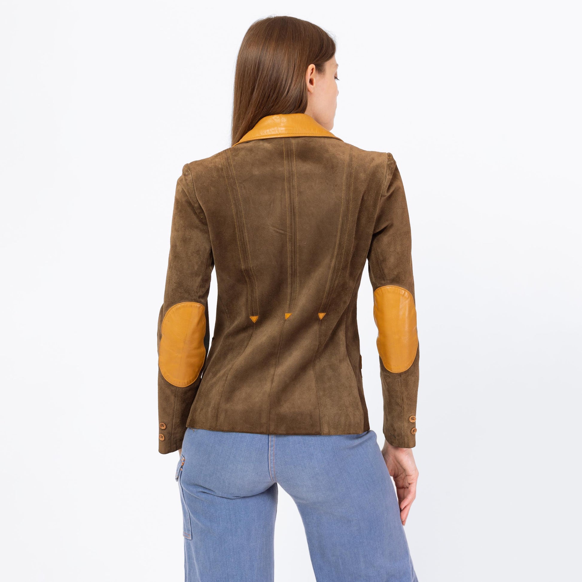 Vintage 70 Western Brown Suede Blazer Jacket - Extra Small | Foxmoor Made In Argentina Button Up Boho Patchwork Leather Jacket