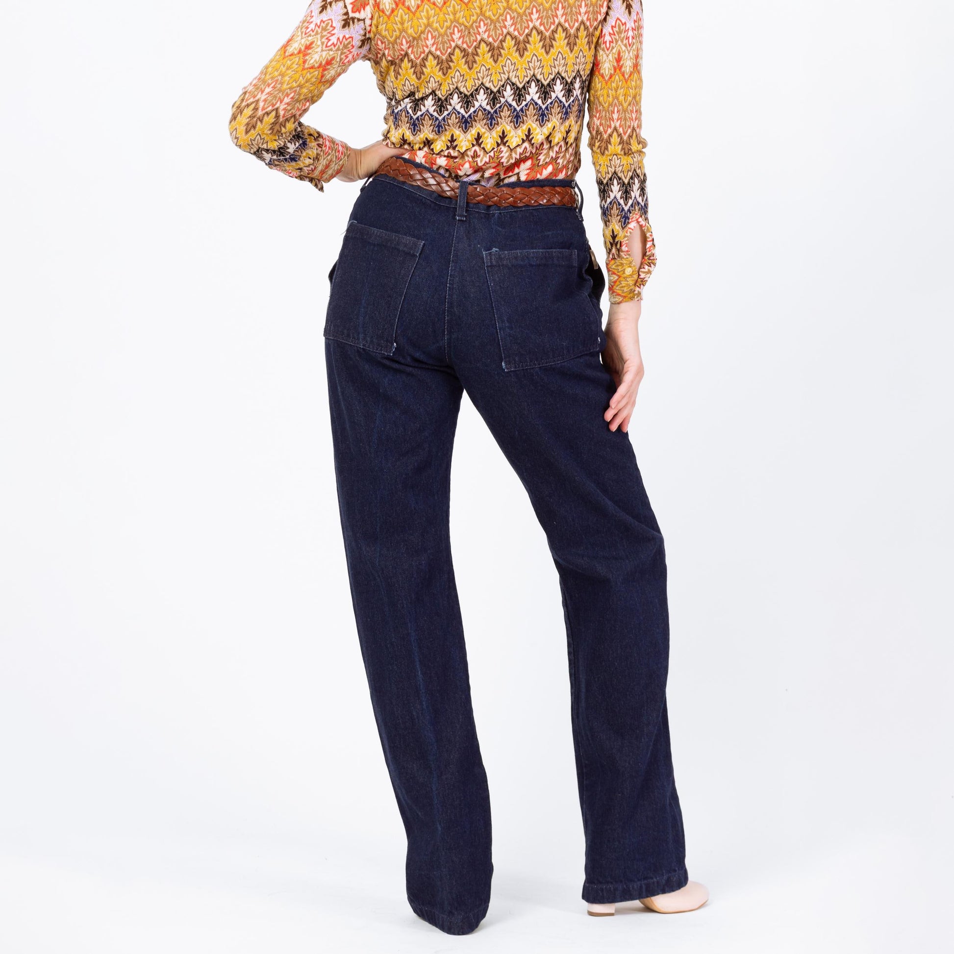 Vintage 70s 80s Dark Wash Camp Pocket Unisex Jeans - 33x34 | Straight Leg Denim High Waisted Long Inseam Tall Jeans