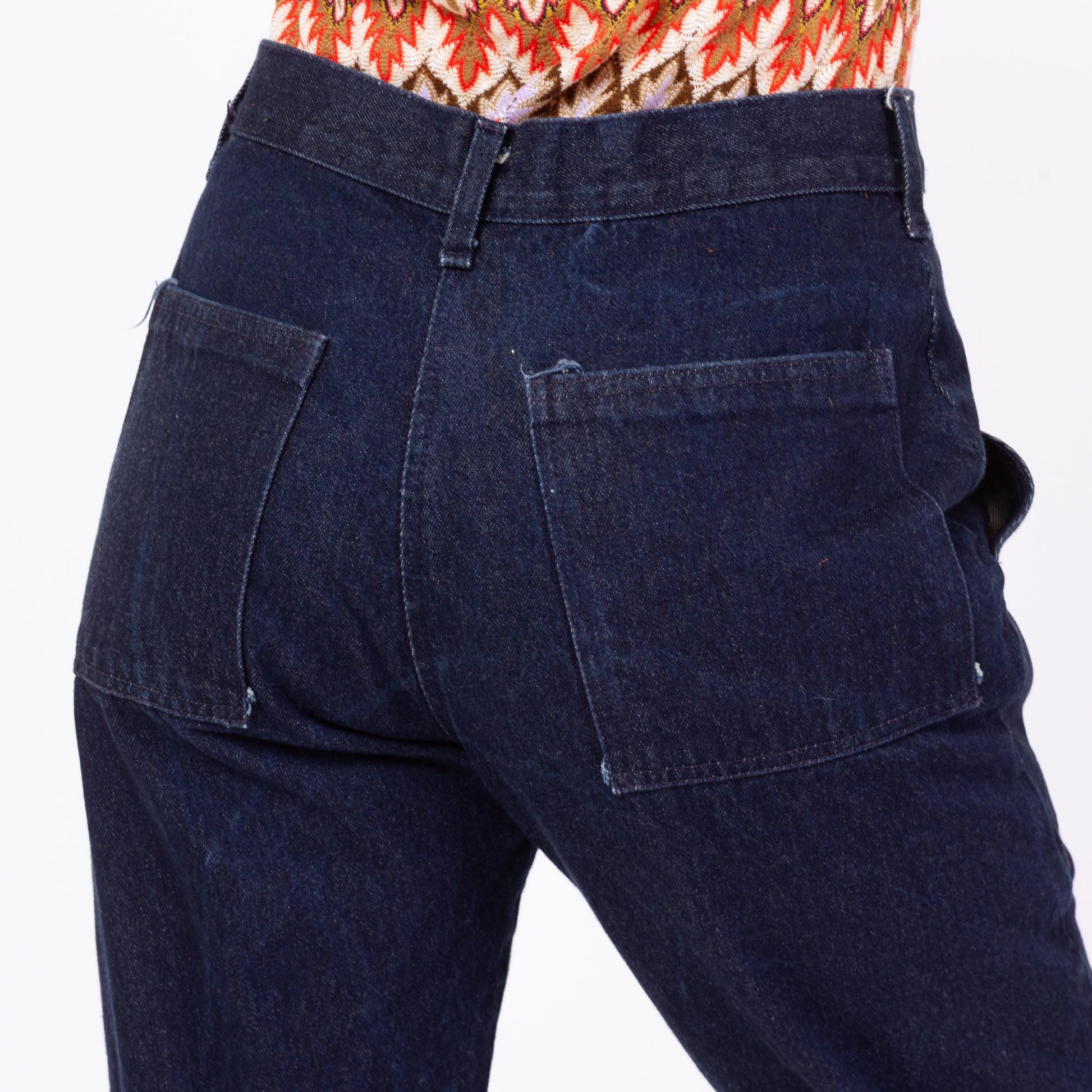 Vintage 70s 80s Dark Wash Camp Pocket Unisex Jeans - 33x34 | Straight Leg Denim High Waisted Long Inseam Tall Jeans