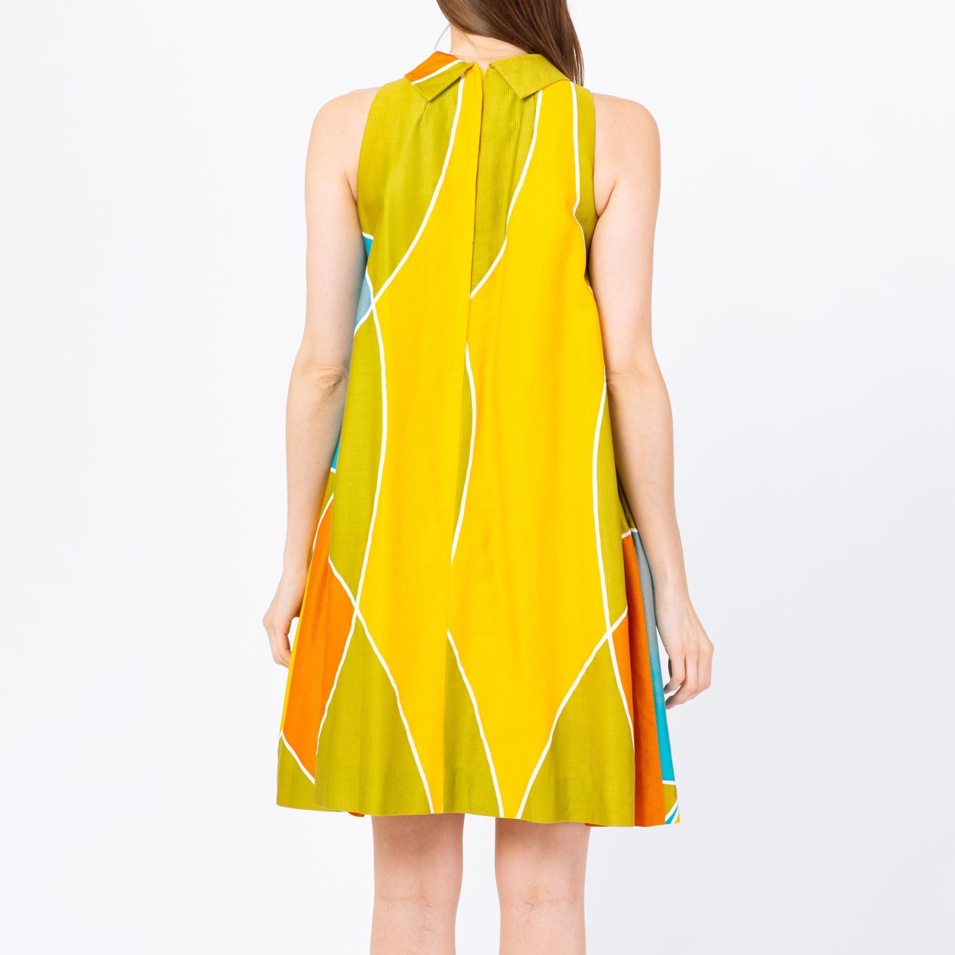 Vintage 60s 70s Mod Geometric Tent Dress - Small | Alex Colman Colorful Sleeveless Mini A Line Pocket Sundress